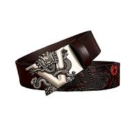 XINCXIN Belt,Men's Genuine Leather Ratchet with Silver 3D Sliding Automatic Buckle,1.38" (35mm) Wide - Adjustable Buckle (Color : Coffee, Size : 125cm/waist:42"~44")