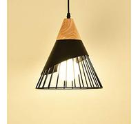 Xindaxin Vintage Industrial Rustic Metal Pendant Lampshade Hanging Ceiling Pendant Light Lamp Fixture E27 with Wooden Top (Black)