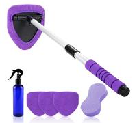 XINDELL Windshield Cleaner Tool - 24 inch Pink Car Interior&Exterior Window Cleaning Kit with Extendable Handle & 4 Microfiber Pads, Auto Wiper Brush for Car, Trucks, SUVs, RVs & Home -Gift for Women