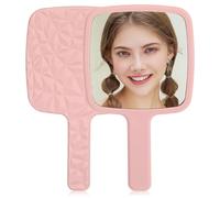 Xindojuz 1 PCS Pink Square Hand Held Mirror, Diamond Pattern Mirror Handheld, Portable 1X/5X Magnifying Travel Mirrors with Handle for Makeup Travel Women and Men (6.69×3.94 inch)