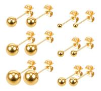 Xindojuz 12 Pairs Gold Ball Earrings, Stainless Steel Stud Earrings for Women & Men Different Sizes Tiny Stud Earring Set Gold Plated Surgical Steel Flat Back Earring (2/3/4/5/6/7mm)