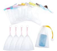 Xindojuz 15 PCS Mesh Soap Bags for Shower, Exfoliating Soap Saver Pouch with Drawstring, Transparent Foam Net Bar Soaps, Soft Soap-Bags for Soap-Bars Shower Washing Body Bath Gym Travel (3 Styles)