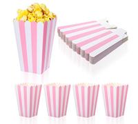 Xindojuz 15 PCS Paper Pink Popcorn Boxes, Mini Popcorn Bags for Party with White Striped, Reusable Popcorns Containers Holders for Party Birthday Favor Movie Night Supplies (4.33×2.76 Inches, Small)