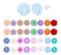 Xindojuz 16 Pairs Flower Plastic Earrings for Sensitive Ears, Colorful Plastic Post Earrings Lightweight Cute Floral Studs Jewelry for Women School Sports with Organizer Box