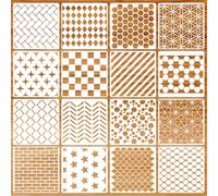 Xindojuz 16Pcs Geometric Stencils for Crafts Reusable, Plastic Texture Planner Stencils Layering Stencil for Painting on Wood, Wall, Furniture, Scrapbooking Fabrics Decor DIY Supplies (6x6 Inch)