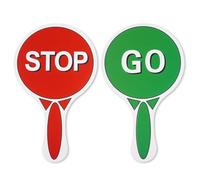 Xindojuz 2 Pack Stop an Go Sign with Handle, 25x15cm Plastic Handheld Crossing Guard Stop Sign, Double Sided Light Red Green Hand Held Traffic Signs for Students Kids Teaching Safety Parking Warning