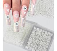 Xindojuz 20 Sheets White Flower Nail Art Stickers Decals, 3D Self Adhesive Daisy Floral Nail Stickers with Rhinestones for Women Girls Summer DIY Manicure Nails Art Decorations (White)