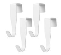 Xindojuz 4 Pack Over The Cabinet Door Hook, Carbon Steel Hanger Over The Cabinets Drawer Hooks for Hanging Towels Clothes Bags Kitchen Cabinet Bathroom Doors, Fits 0.6" Thick Door (White)