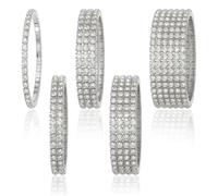 Xindojuz 5 PCS Rhinestone Bracelet for Women, Silver Bangles Bling Tennis Stackable Fake Diamond Sparkly Bracelets for Bridal Wedding Birthday Party Prom, Sparkly Jewelry Set (Silver)