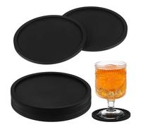 Xindojuz Drink Coasters Set of 4, 3.94 Inch Black Silicone Coasters for Drinks Washable Heat Resistant Durable Non-Slip Round Cup Mats for Coffee Table Wooden Desk Kitchen Bar, Black