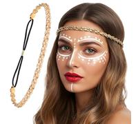 Xindojuz Gold Elastic Rhinestone Headband, 19" Adjustable 70s Headband Sparkly Crystal Disco Braid Headpiece for Women Girls Hair Accessories Singing Dancing Weddings Party Prom(Gold)