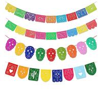 XINDY 4Pcs Mexican Fiesta Banners Day of the Dead Papel Picado Skull Bunting Banner Halloween Dia De Los Muertos Garland for Cinco De Mayo Day of the Dead Decorations Mexican Party Supplies