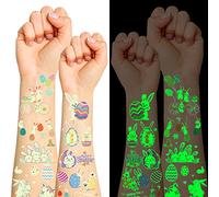 XINDY Glow in the Dark Easter Temporary Tattoos for Kids, Luminous Easter Tattoos for Kids Easter Party Bags Fillers, Easter Bunny Tattoos Stickers for Children Easter Party Favors Decoration Gifts