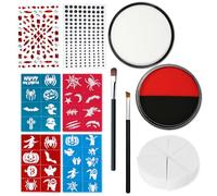 XINDY Halloween Face Paint, Red, Black, White Face Paint Halloween Makeup Kit with Stencils, Face Jewels, Brushes, Sponges, Day of The Dead Skull Clown Witch Goth Vampire Make Up FX Paints