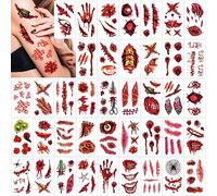 XINDY Halloween Sacr Tattoos, 40 Sheets Halloween Scars and Wounds Zombie Tattoos Fake Cuts Blood Halloween Face Stickers Halloween Costume Zombie Makeup Vampire Tattoos for Adults Women Men