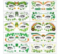 XINDY St Patricks Day Tattoos, 10pcs St Patricks Day Face Stickers Shamrock Face Temporary Tattoos St. Patrick's Day Accessories for Women Men Kids Paddys Day Parade Irish Fancy Dress Decorations