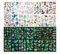 XINDY Temporary Tattoos for Kids, 150+pcs Mixed Style Glow In The Dark Tattoos, Luminous Unicorn Mermaid Butterfly Fairy Animal Dinosaur Pirate Car Space Fake Tattoo for Boys Girls Party Favors Gift