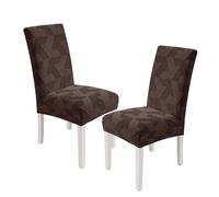 XINEAGE 2 Packs Dining Chair Slipcovers, Geometrical Jacquard Parson Dining Chair Covers, Washable Chair Protectors for Dining Room, Kitchen, Restaurant, Hotel, Brown