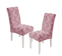 XINEAGE 2 Packs Dining Chair Slipcovers, Geometrical Jacquard Parson Dining Chair Covers, Washable Chair Protectors for Dining Room, Kitchen, Restaurant, Hotel, Pink