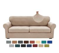 XINEAGE 2025 New 3 Pieces Couch Covers for 2 Extra Large Cushion Sofa Super Stretch Sofa Cover for 2 Large Seat Cushion Universal Loveseat Slip Cover for Living Room (Khaki), 71"-91"(2 Cushions)