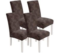 XINEAGE 4 Packs Dining Chair Slipcovers, Geometrical Jacquard Parson Dining Chair Covers, Washable Chair Protectors for Dining Room, Kitchen, Restaurant, Hotel, Brown