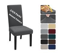 XINEAGE 4 Packs Newest Pattern Dining Chair Slipcover Parsons Chair Furniture Protector Stretch Chair Covers for Dining Room, Restaurant, Kitchen, Party (Dark Gray)