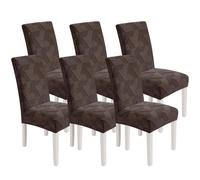 XINEAGE 6 Packs Dining Chair Slipcovers, Geometrical Jacquard Parson Dining Chair Covers, Washable Chair Protectors for Dining Room, Kitchen, Restaurant, Hotel, Brown