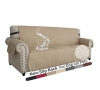 XINEAGE Quilted Sofa Covers 3 Seater, Water Resistant Couch Covers for 3 Seater, Non Slip Sofa Slipcoevrs for Dogs Pets, Reversible Sofa Protector with Elastic Strap Washable (Sofa, Khaki)