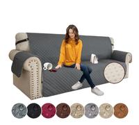 XINEAGE Quilted Sofa Covers 3 Seater, Water Resistant Couch Covers for 3 Seater, Non Slip Sofa Slipcoevrs for Dogs Pets, Reversible Sofa Protector with Elastic Strap Washable (Sofa, Dark Grey)