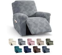 XINEAGE Recliner Chair Covers,3 Pieces Recliner Covers Geometrical Jacquard, Stretch Lazy Boy Recliner Slipcovers with Elastic Bottom for Pet, Kids (Recliner, Light Grey)