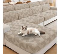 XINEAGE Sofa Seat Cushion Cover, Geometrical Jacquard Couch Cushion Slipcovers, Individual Chaise Cover for L Shaped Sofa with Elastic Bottom & Non-Slip Strap (Chaise Cover, Khaki)