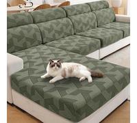 XINEAGE Sofa Seat Cushion Cover, Geometrical Jacquard Couch Cushion Slipcovers, Individual Chaise Cover for L Shaped Sofa with Elastic Bottom & Non-Slip Strap (Chaise Cover, Army Green)