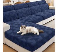 XINEAGE Sofa Seat Cushion Cover, Geometrical Jacquard Couch Cushion Slipcovers Stretch, Replacement for Individual Cushion with Elastic Bottom & Non-Slip Strap (1 Seater*3, Navy Blue)