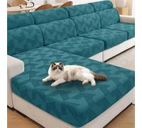 XINEAGE Sofa Seat Cushion Cover, Geometrical Jacquard Couch Cushion Slipcovers Stretch, Replacement for Individual Cushion with Elastic Bottom & Non-Slip Strap (Backrest Cover, Peacock Blue)