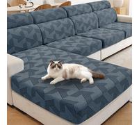 XINEAGE Sofa Seat Cushion Cover, Geometrical Jacquard Couch Cushion Slipcovers Stretch, Replacement for Individual Cushion with Elastic Bottom & Non-Slip Strap (Large 1 Seater, Dark Grey)