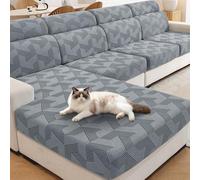 XINEAGE Sofa Seat Cushion Cover, Geometrical Jacquard Couch Cushion Slipcovers Stretch, Replacement for Individual Cushion with Elastic Bottom & Non-Slip Strap (Backrest Cover, Light Grey)