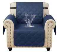 XINEAGE Waterproof Sofa Covers 1 Seater, Chair Cover with Elastic Straps & Pockets, Triple Non-Slip Sofa Slipcovers, Washable Furniture Protector for Pets and Kids (Chair, Navy Blue)