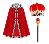 XineYuor King Costume, Queen Coat Red Royal Cape Royal Coat Crown King, Robe Cape for King Queen Role Play Halloween Costume Stage Performance Medieval Fancy Dress for Carnival
