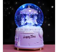 XineYuor Snow Globe Music Box Unicorn Crystal Ball LED Light Changing Snow Globe Mica Ball Glass Glitter Ball Snowflake Christmas Carousel Decoration Dream Ball Table Decoration Gift for Birthday