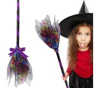 XineYuor Witch Broom Children's LED, Halloween Witch Broom, Halloween Evil Witch Broom Handle, Costume Parties, Photo Booth Accessories, Halloween Decorations, Carnival, Cosplay for Boys and Girls