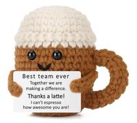 Xinezaa Best Team Ever Coffee Cup Gift, Employee Appreciation for Coworkers Work Bestie Manager Teacher, Cute Crochet Desk Buddy for Office Cubicle Decor, Team Celebration Thank You Gift