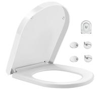 xinfedi Toilet Seat, D Shaped Slow Close Toilet Seat with Adjustable Hinges for Easy Clean, 45.5 x 36 x 4CM WC Seat for Standard U-Shape Toilets(White)