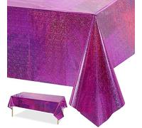 Xinfin 1 pack Iridescent Party Tablecloths, Disposable Pink Purple Table Covers, Shiny Rectangle Tablecloth for Party Wedding Birthday Christmas Decorations (1PCS, Pink Purple)