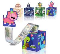 Xinfin Happy Birthday Money Box Cash Gift Pull Surprise Money Box with Pull Out Card and 30Pcs Transparent Bags, DIY Money Presentation Box for Cash Gifts Birthday (Dinosaur)