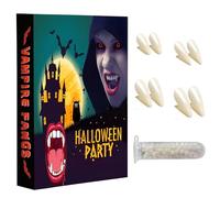 Xinfuquan Vampire Teeth 5 Pieces Vampire Fangs Kit Fake Cosplay Dentures for Halloween Costume Props Party Favors Fangs