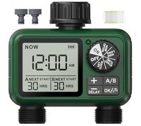 XinFuture Irrigation Computer, 2 Outputs, Large LCD Display Watering Timer, Automatic Watering Timer with Rain Delay for Garden