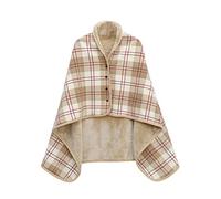 XING YE CHUAN Fleece Wearable Blanket, Comfy Poncho Throw with Buttons, Plush Sleeveless Blankets, for Women Cape Wrap Cover for Lightweight Microfiber Plaid Design (Beige)