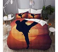 XINGAKA Printed Duvet cover,Kung Fu Taekwondo Bruce Lee Shadow Dream Sunset,Fashion polyester 3 piece bedding set Single(135 * 200cm)