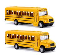 XINGANER 2 Pack 5.5" Die-cast Pull Back School Bus Toys for Kids Boys Girls | Bright Yellow School Bus Toys, Die-cast Metal Friction Powered Toy Vehicles