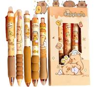 XingBin 5PCS Capybara Erasable Gel Pens, 0.5mm Blue Cute Erasable Pens with Eraser, Retractable Anti-Slip Friction Tip for Smooth Writing, Cute Stationary & School Supplies,Eraser Pen,Cartoon Gel Pen